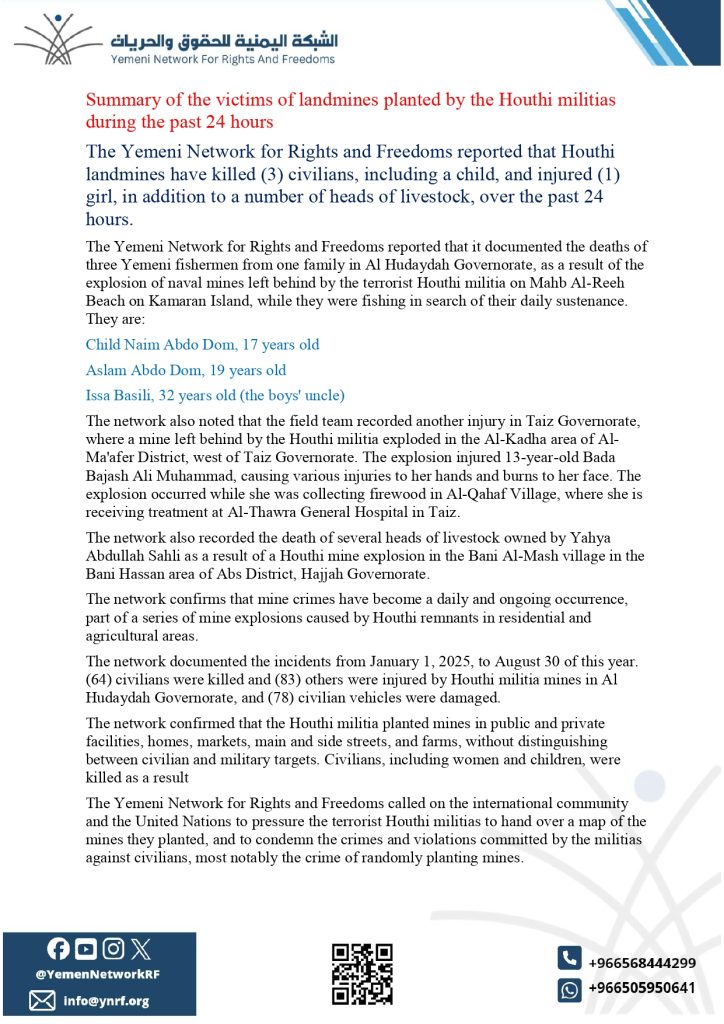 Summary of the victims of landmines planted by the houthi militias page 0001
